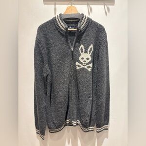Psycho Bunny Zip-Up Sweater with Skull Bunny Design